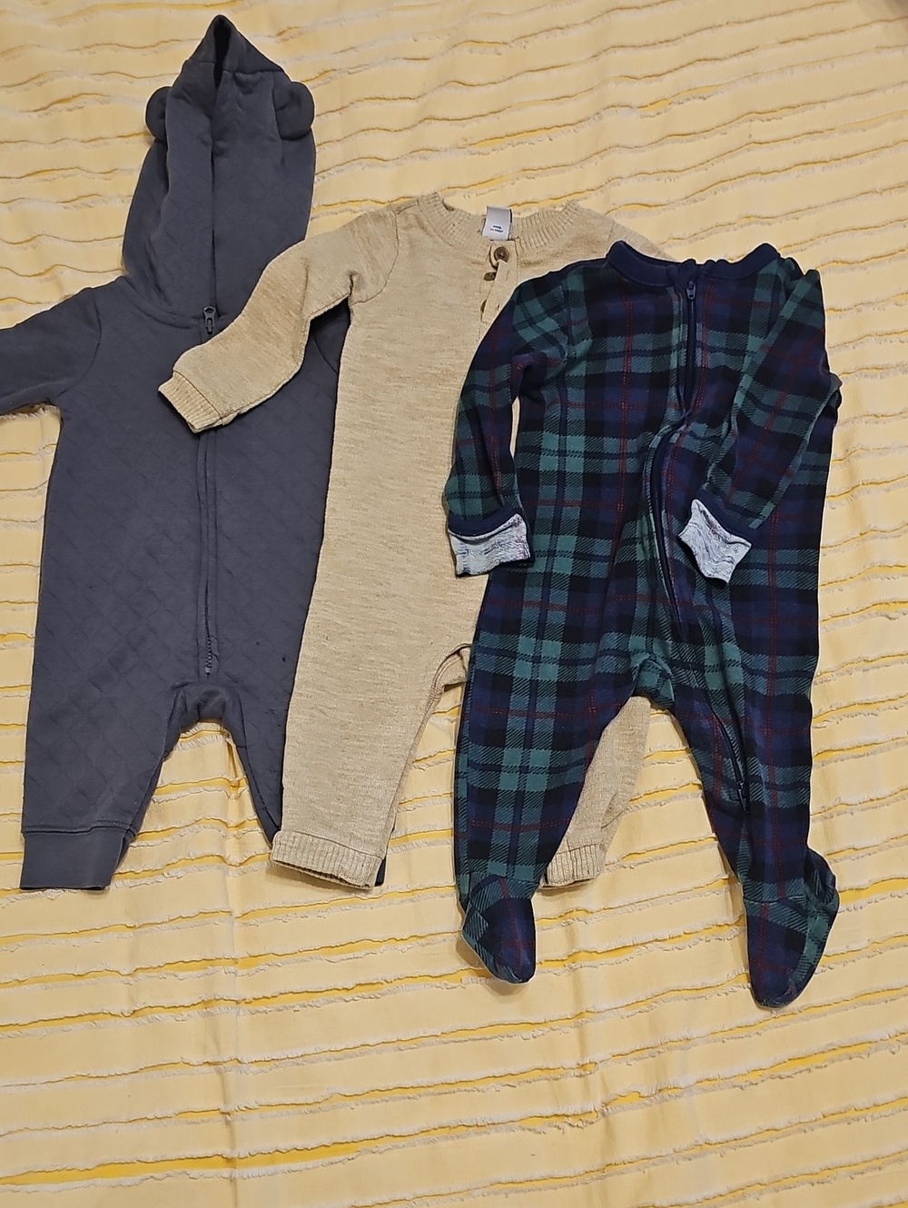 7 Pieces Kids One-Piece Footed Pajama - Navy Plaid, Gray, Cream